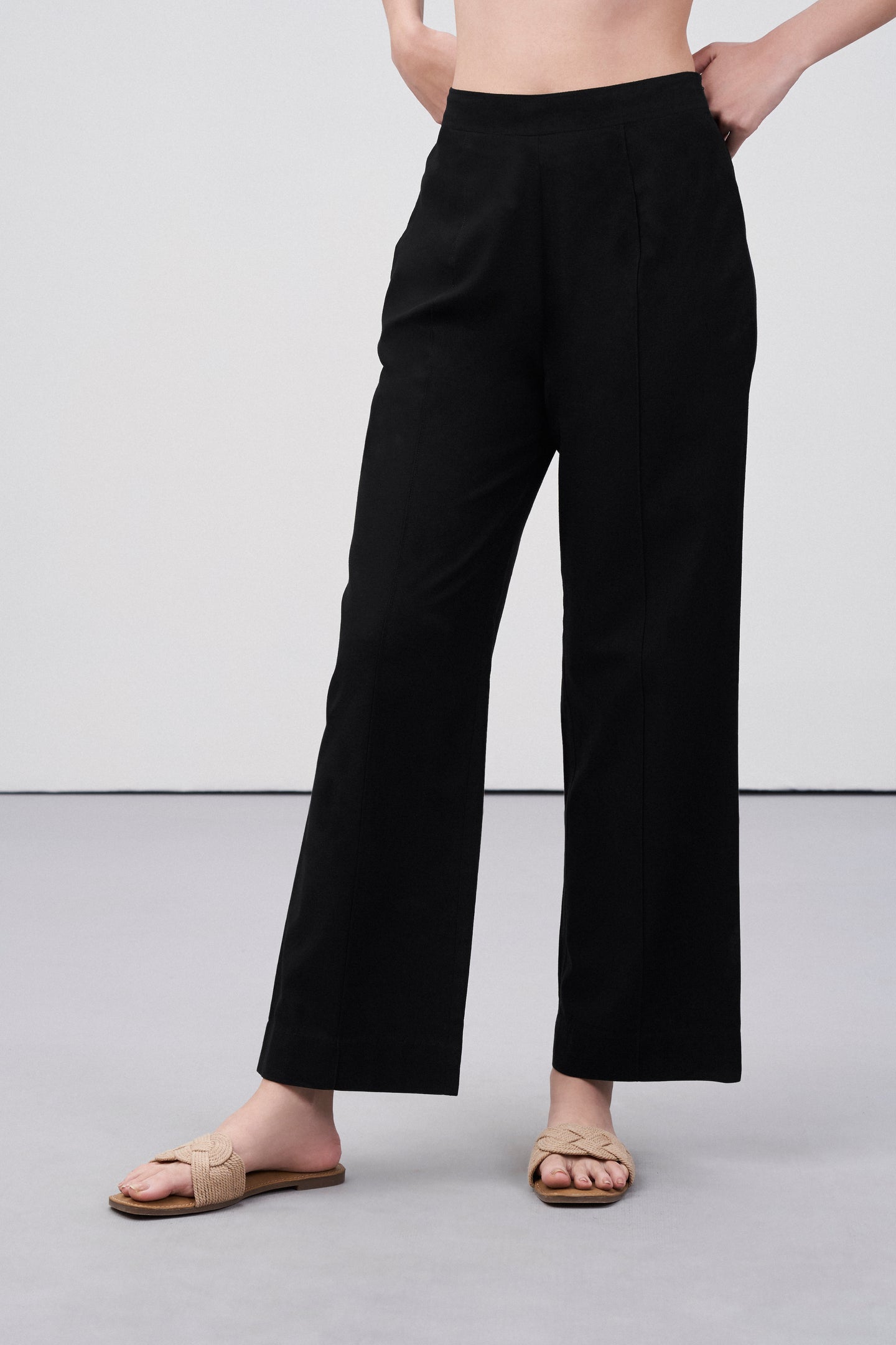 Women Pants | 100% Cotton Dart Side Pocket Black Color Trousers | Black Cotton Pants – Dart Trousers for Women | Fornt Side Straight Fit Cotton Trousers