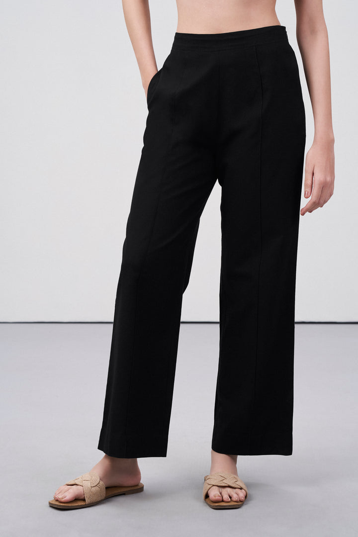 Women Pants | 100% Cotton Dart Side Pocket Black Color Trousers | Black Cotton Pants – Dart Trousers for Women | Fornt Straight Fit Cotton Trousers