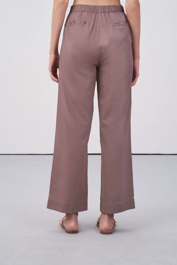 Rose Taupe Cotton Pants | Dart Trousers for Women | Back Straight Fit Cotton Trousers