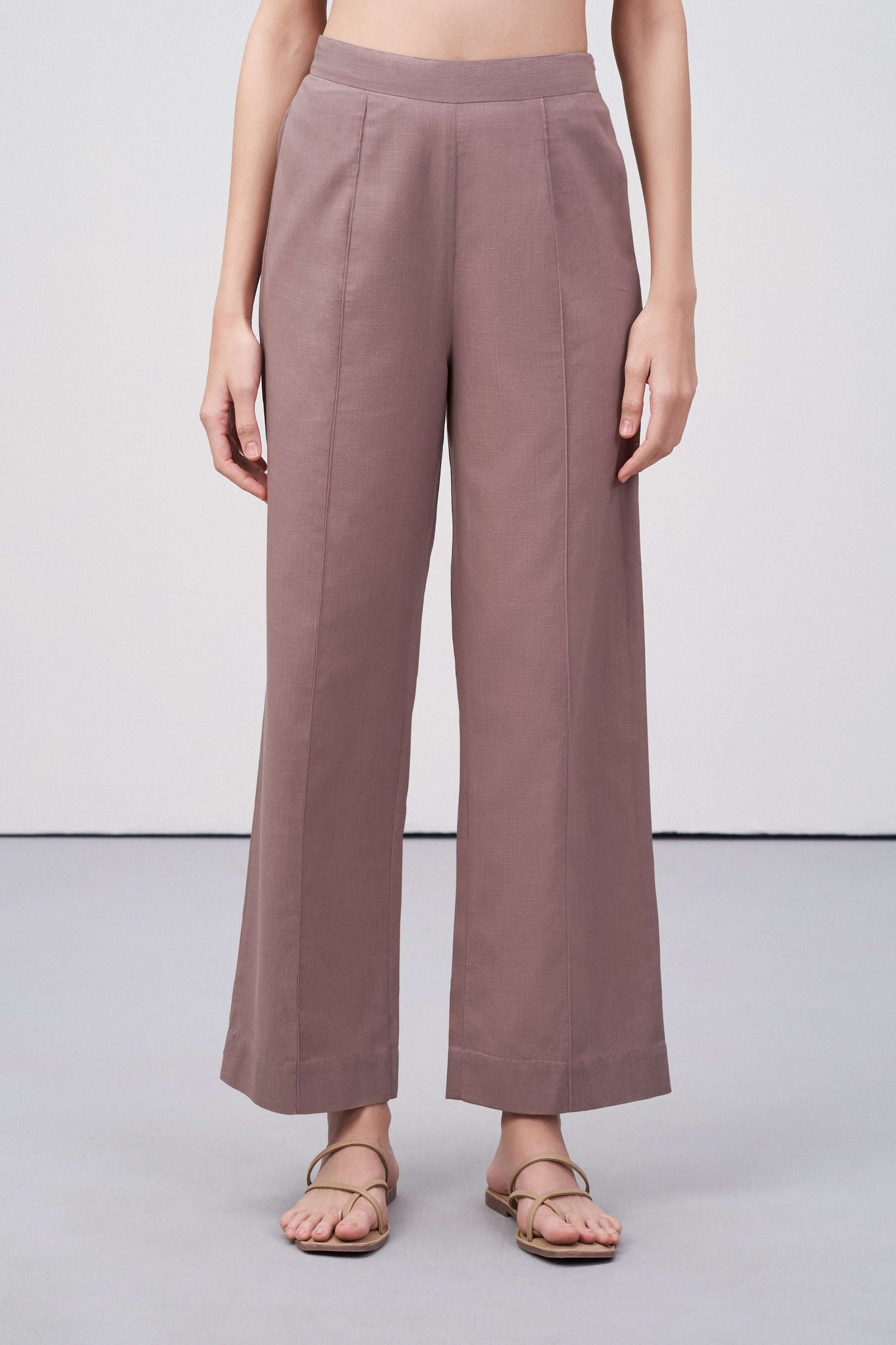 Rose Taupe Cotton Pants | Dart Trousers for Women | Front Straight Fit Cotton Trousers