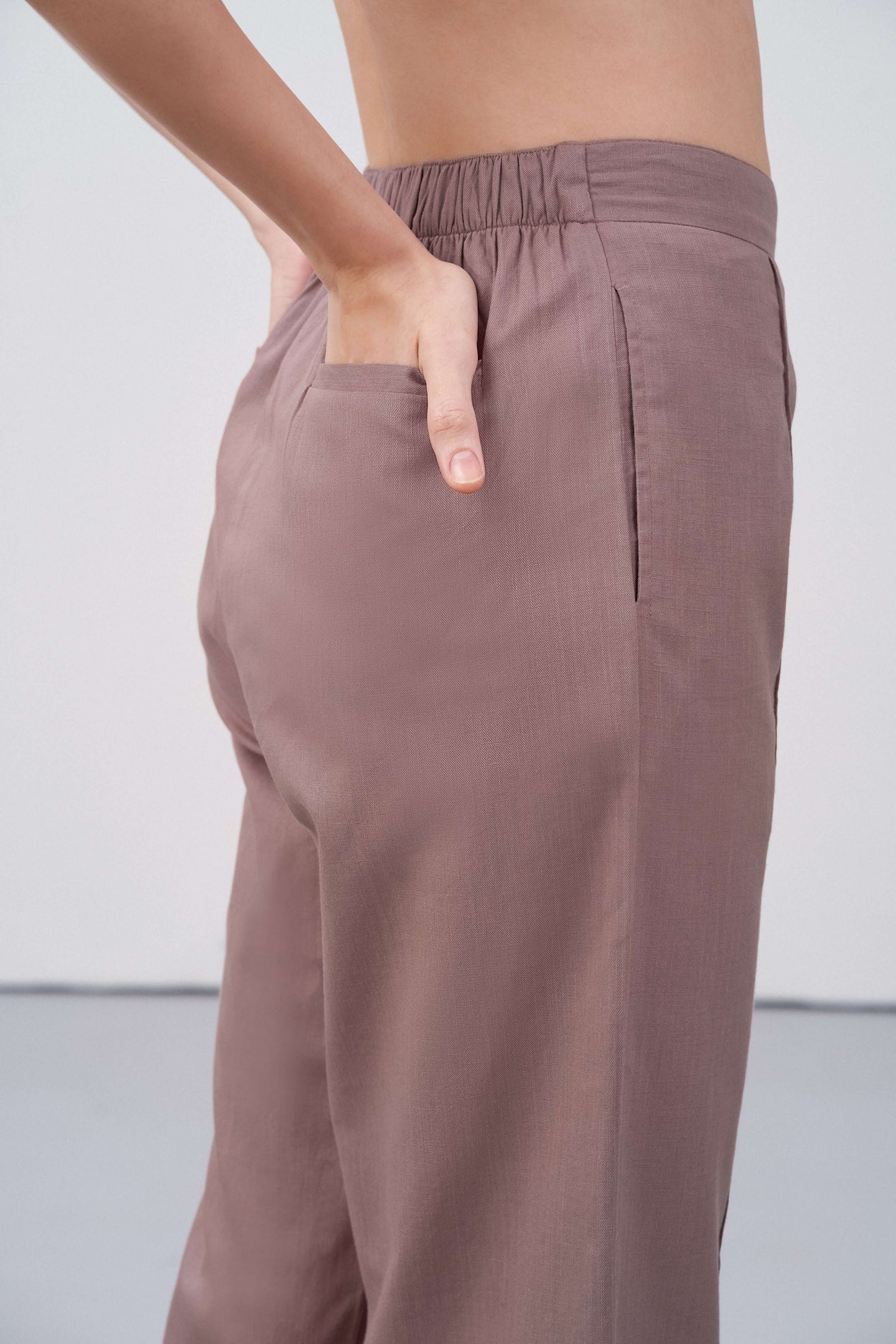 Rose Taupe Cotton Pants | Dart Trousers for Women | Side Back Straight Fit Cotton Trousers