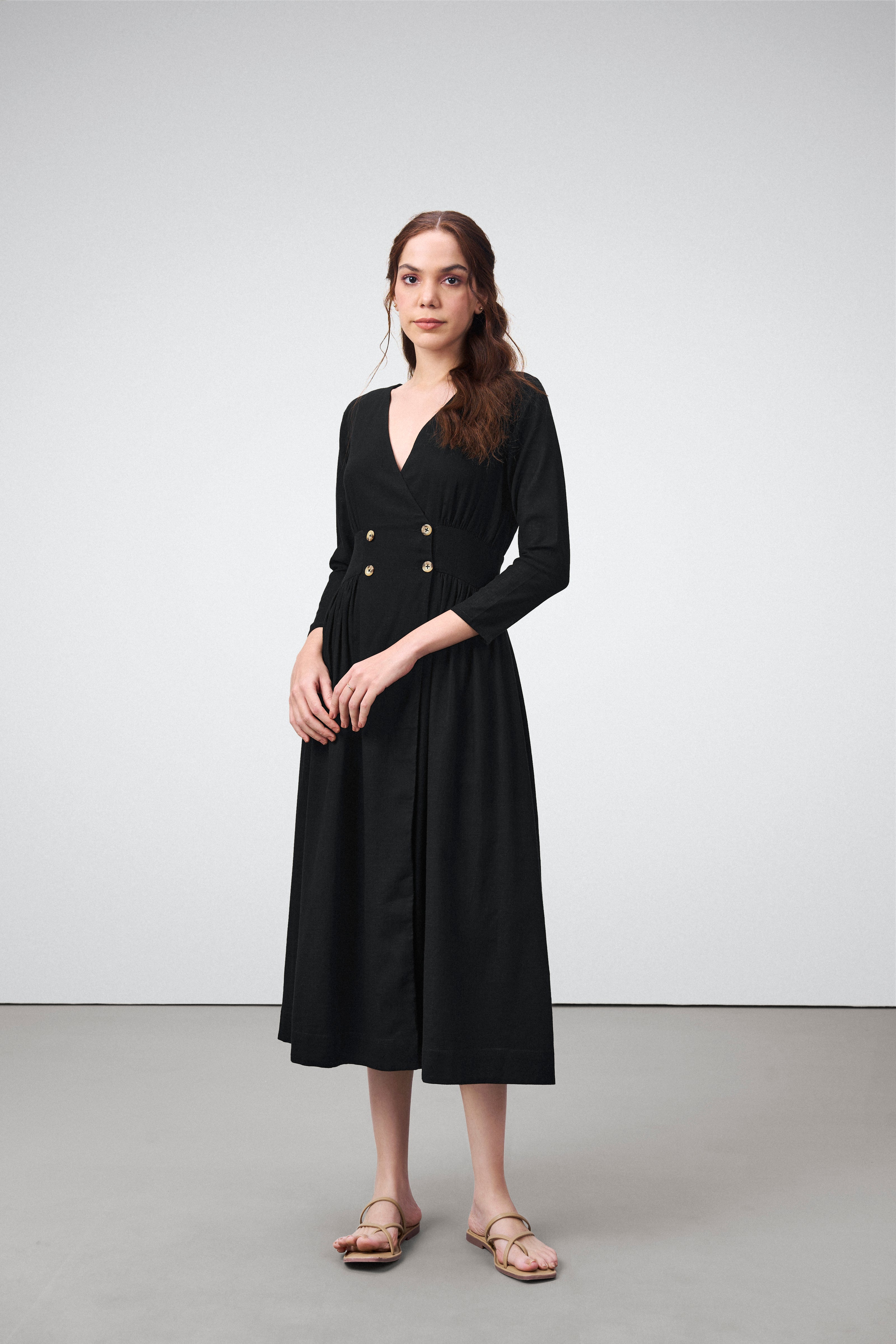 Buy Black Buttoned Midi Dress