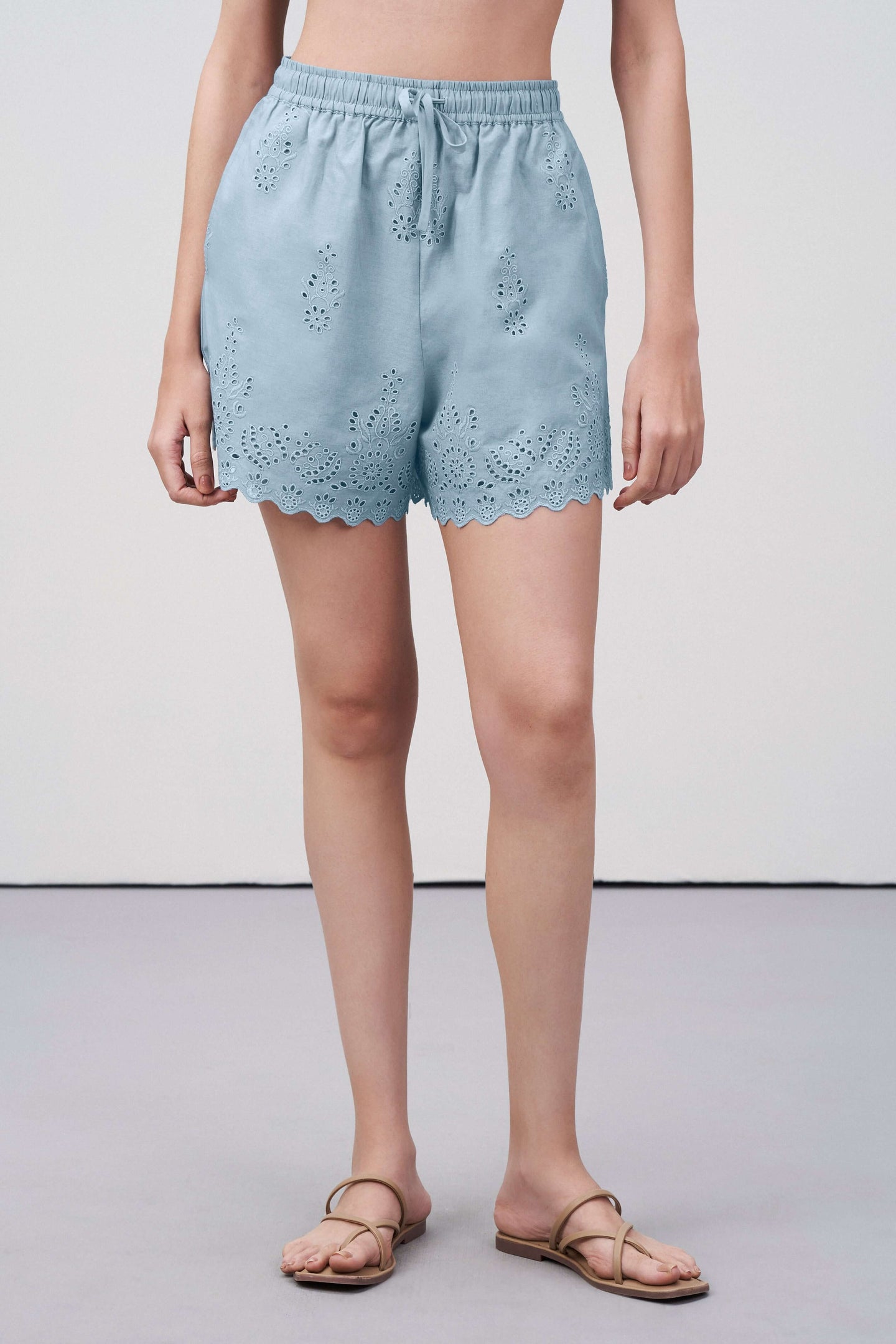 Broidery Anglaise Short | Broderie Anglaise Cotton Shorts With Drawstring Waist