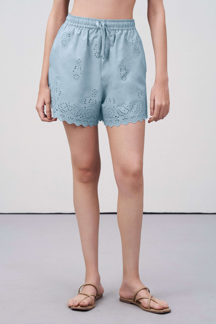 Broidery Anglaise Short | Broderie Anglaise Cotton Shorts With Drawstring Waist