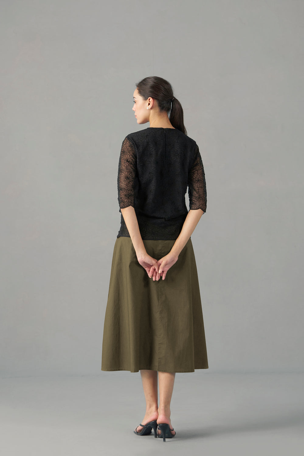 Black embroidered mesh top | Embroidered Tops for Women | Backside view
