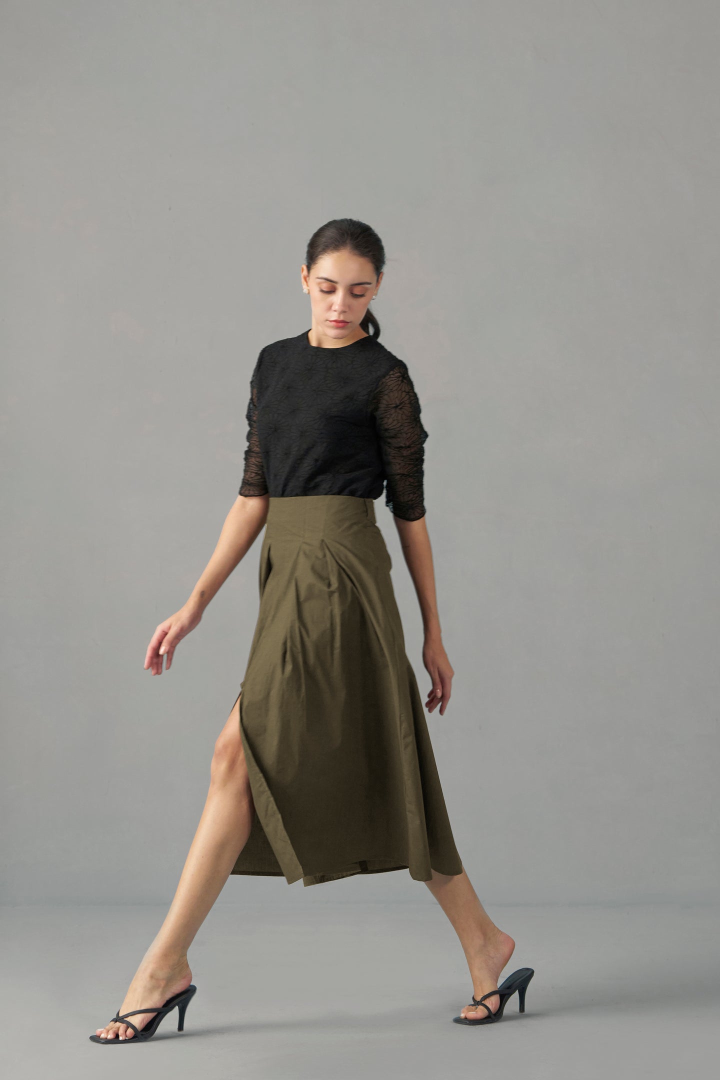 Black embroidered mesh top | Embroidered Tops for Women | Frontside view
