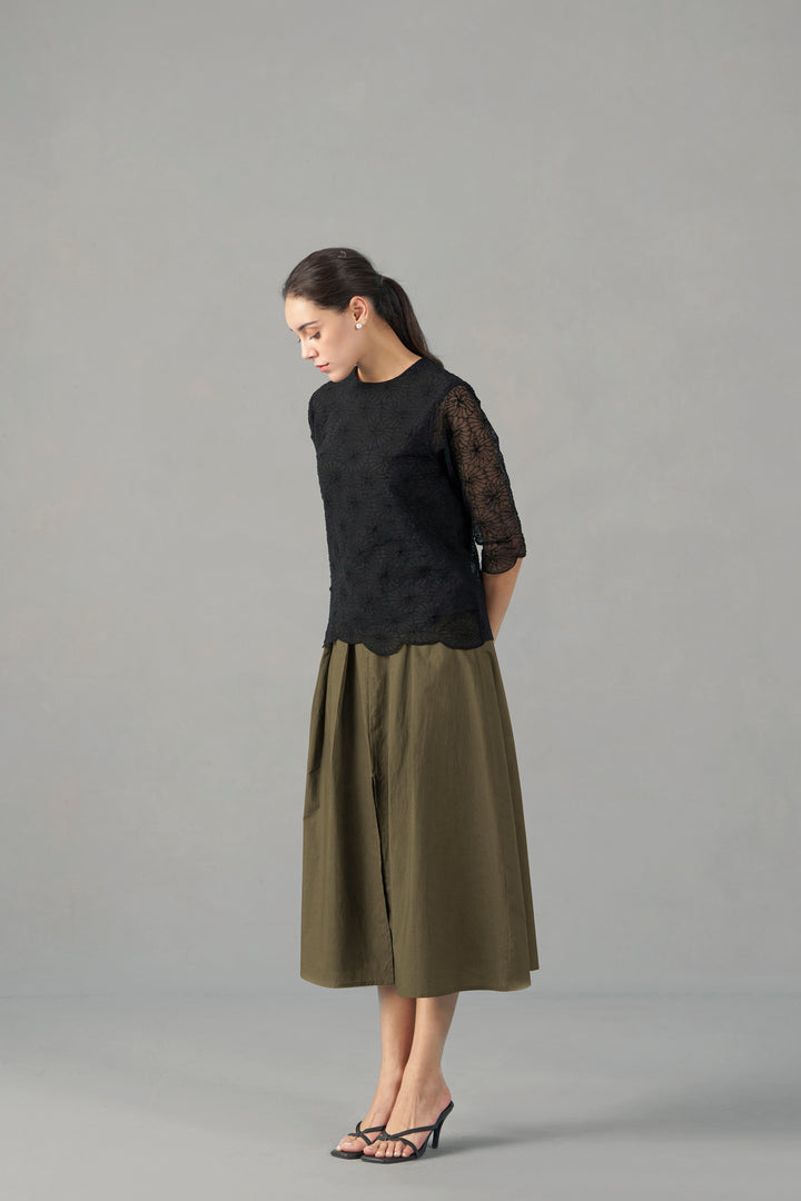 Black embroidered mesh top | Embroidered Tops for Women | leftside view
