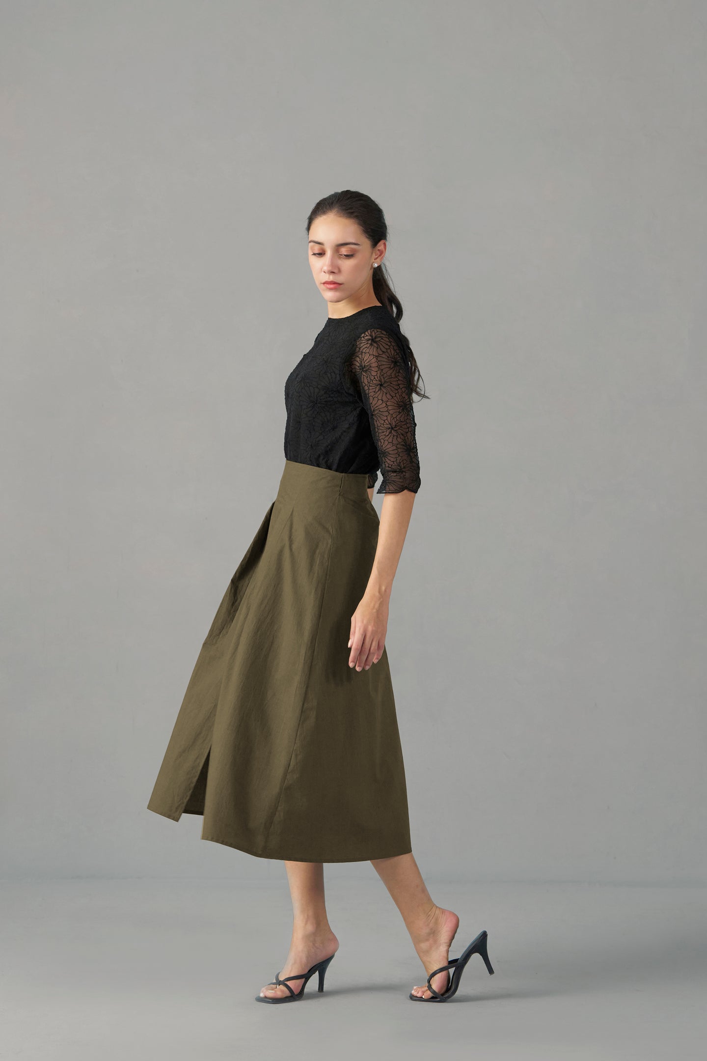 Black embroidered mesh top | Embroidered Tops for Women | leftside view
