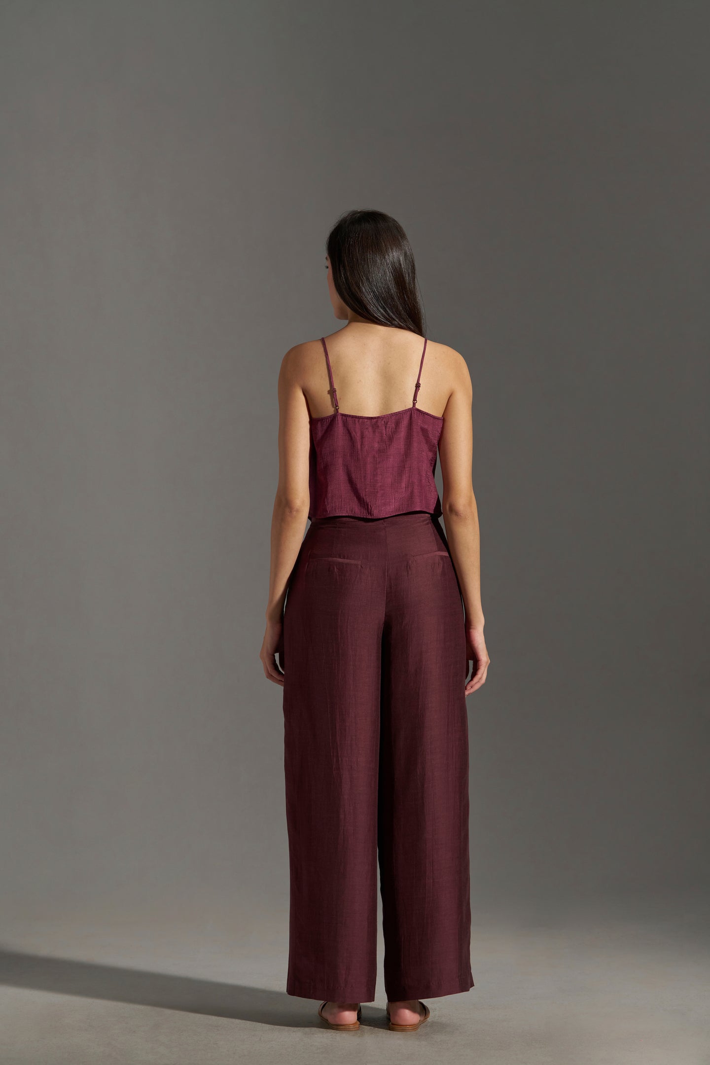 Women Burgundy Button-Front Strappy Top | Best Tops for Women | backside view