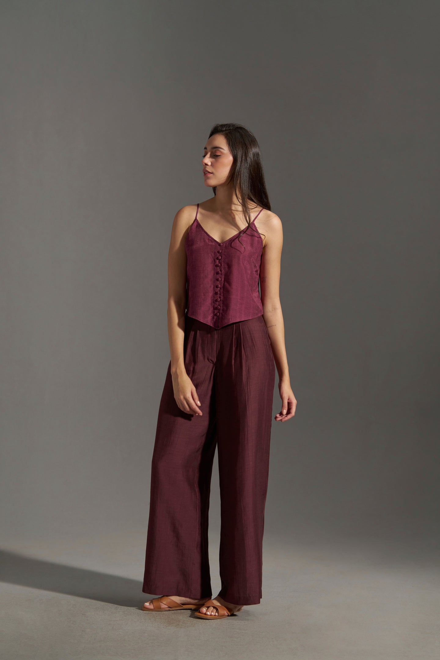 Women Burgundy Button-Front Strappy Top | Best Tops for Women | 