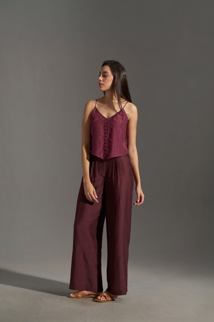 Women Burgundy Button-Front Strappy Top | Best Tops for Women | 