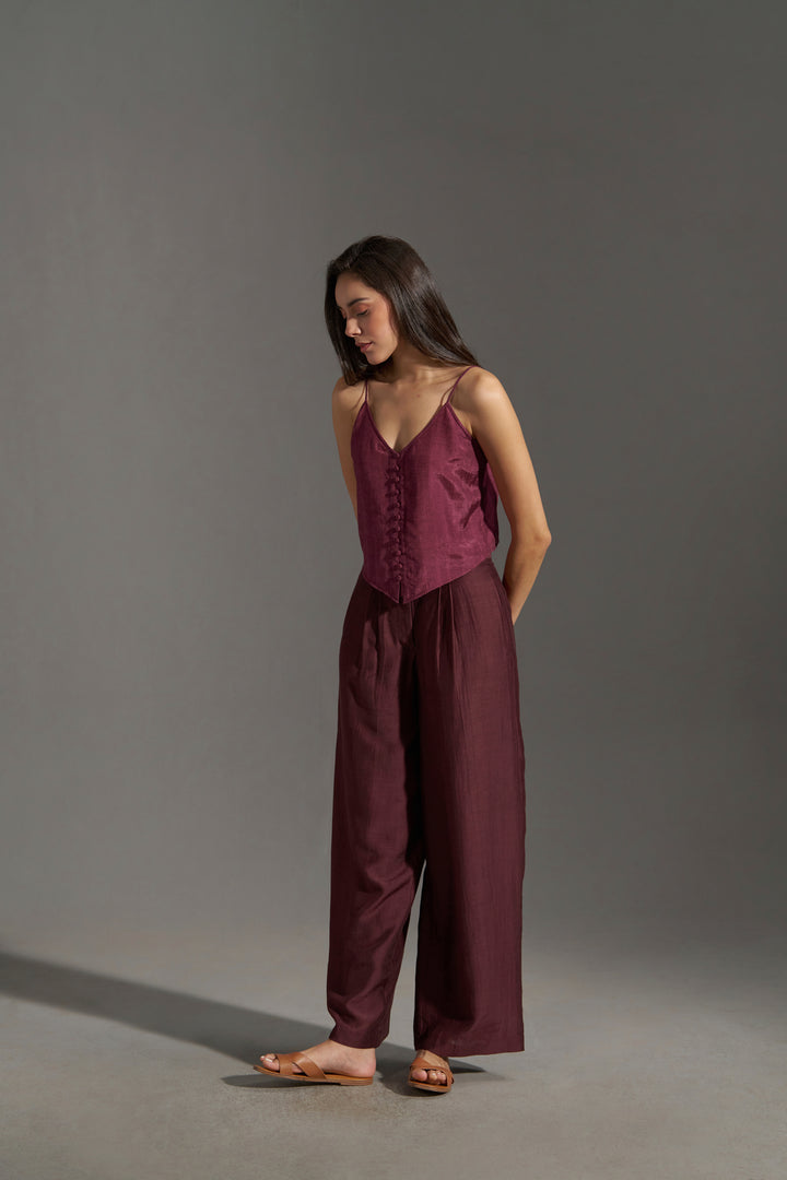 Women Burgundy Button-Front Strappy Top | Best Tops for Women | frontside full  view