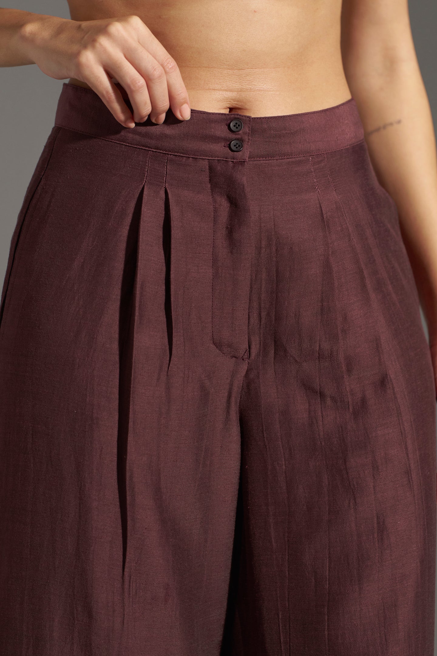 Wide Leg Pleated Trousers for Women | botton side design view