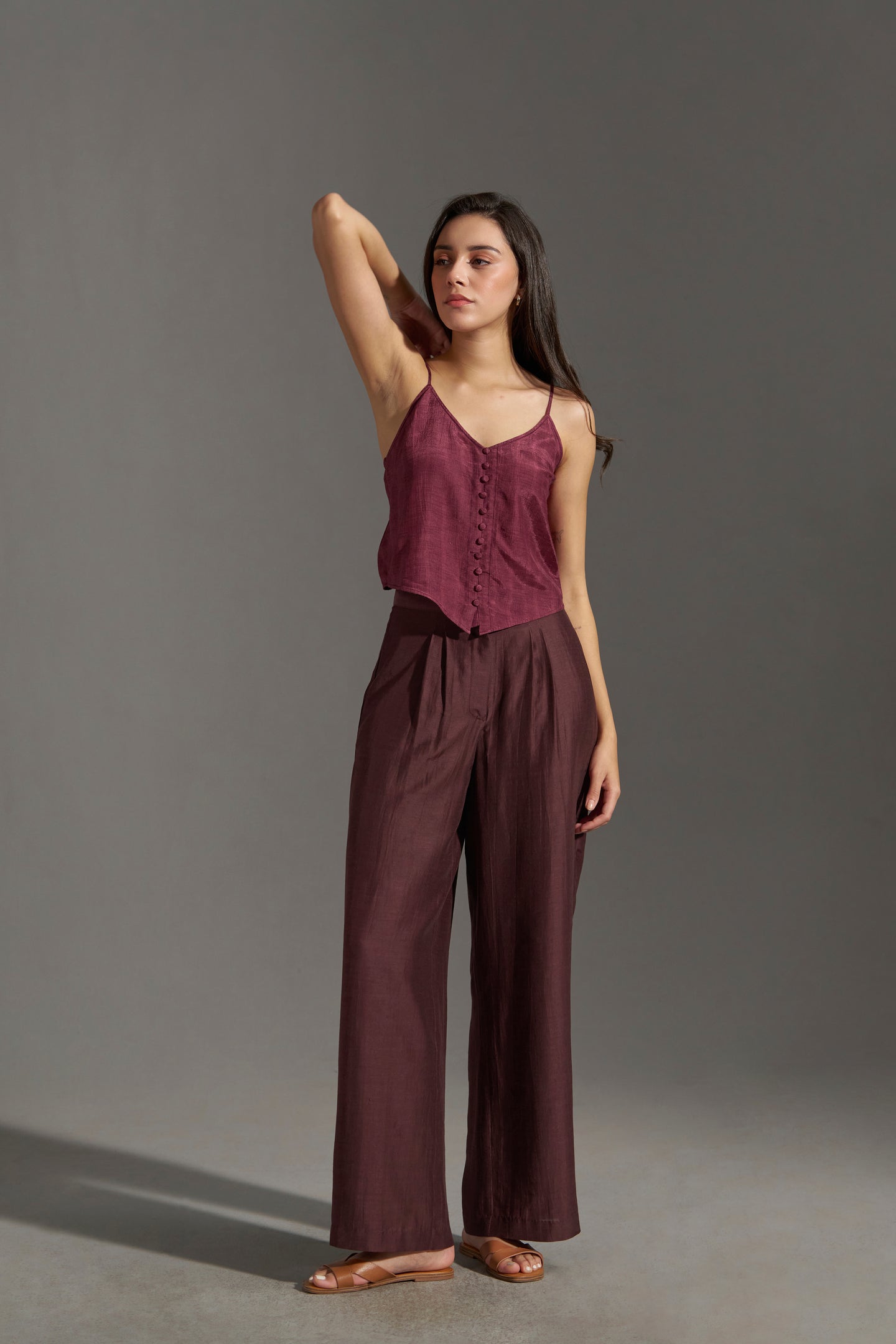 Wide Leg Pleated Trousers for Women | top& bottom full view