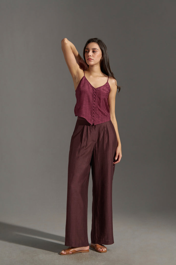 Wide Leg Pleated Trousers for Women | top& bottom full view