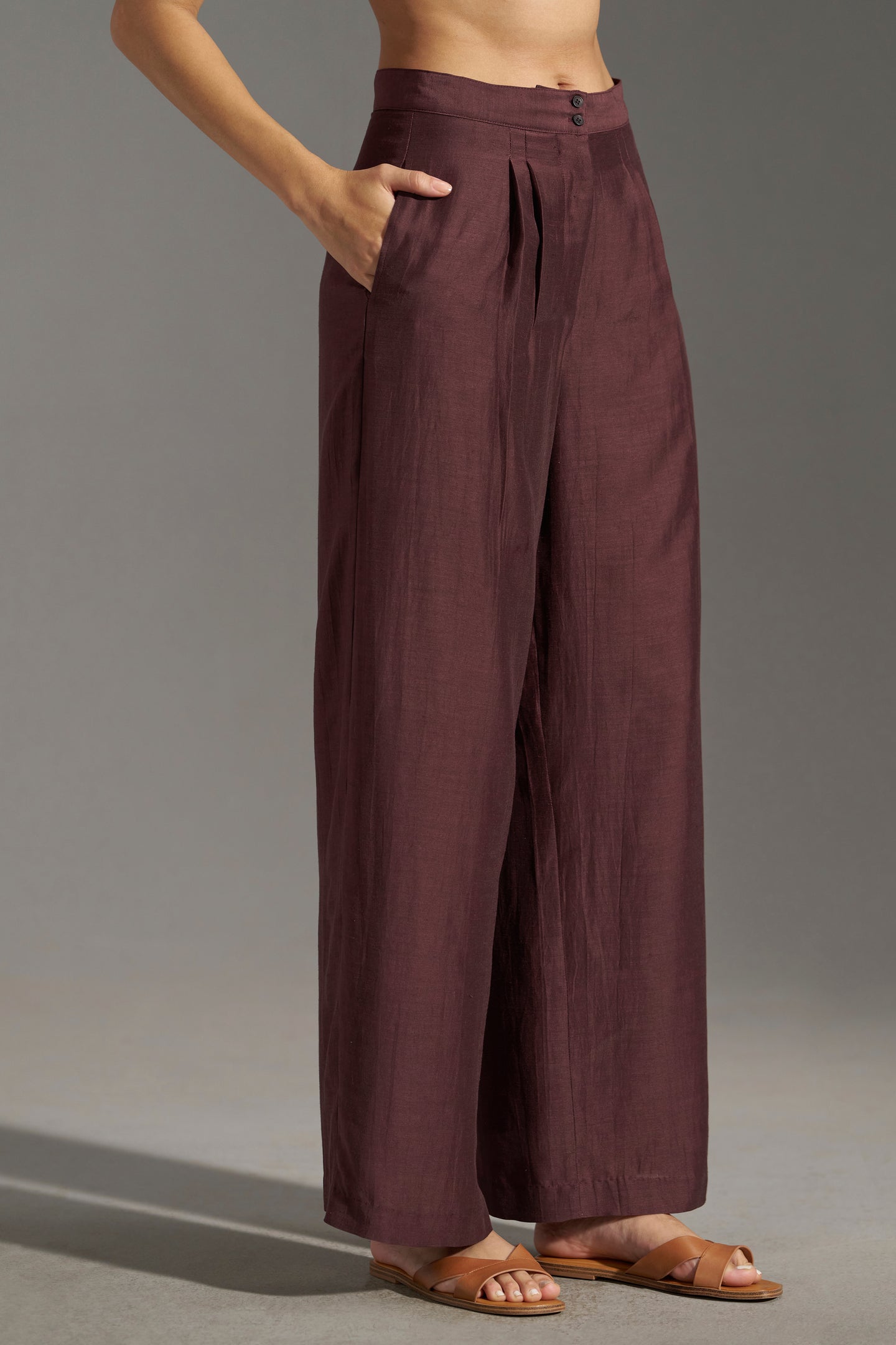 Wide Leg Pleated Trousers for Women | left side full view