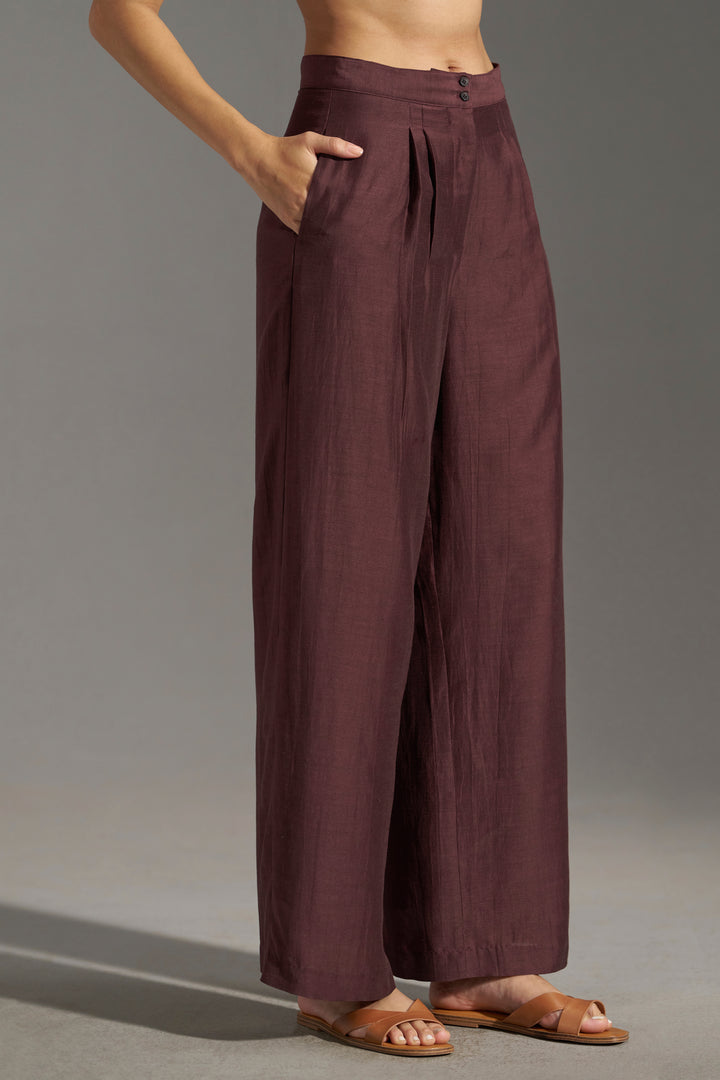 Wide Leg Pleated Trousers for Women | left side full view