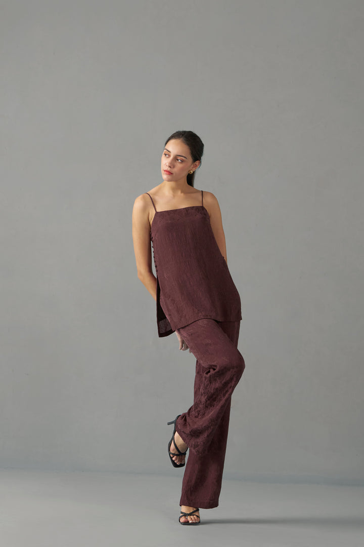 CRINKLED JACQUARD STRAIGHT TROUSERS