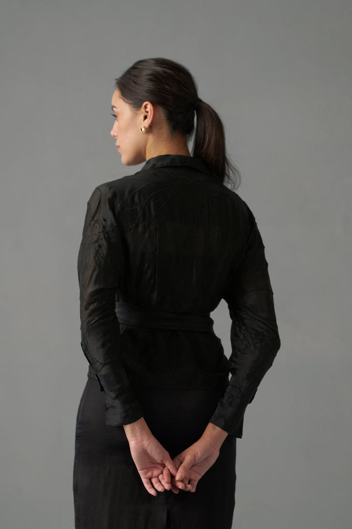 Women Black Embroidered Blouse With Tie-Up Top backside view |
 Embroidered Tops for Women
