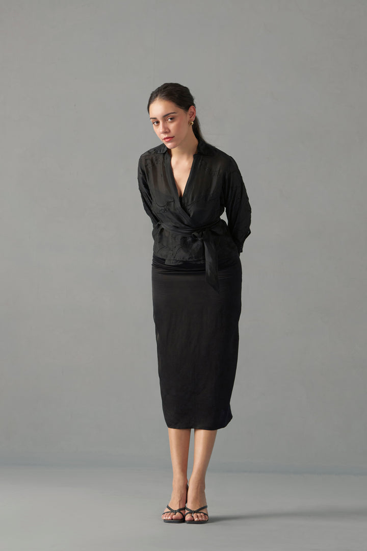 Women Black Embroidered Blouse With Tie-Up Top | Embroidered Tops for Women
