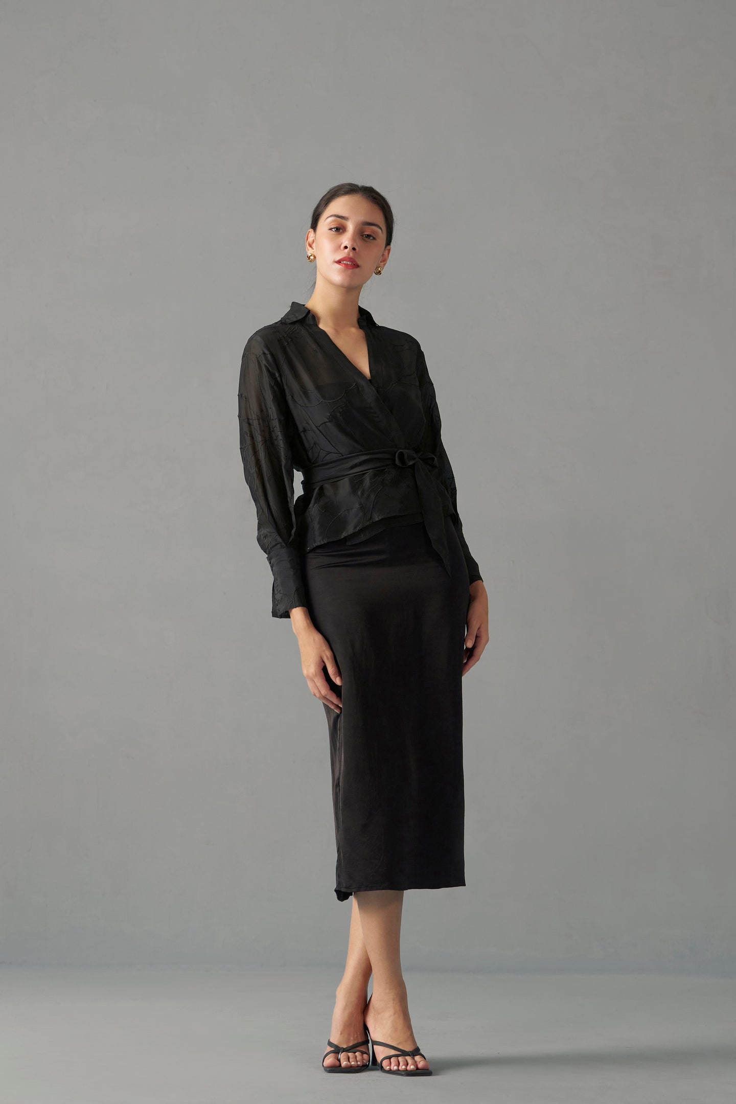 Women Black Embroidered Blouse With Tie-Up Top | Embroidered Tops for Women
