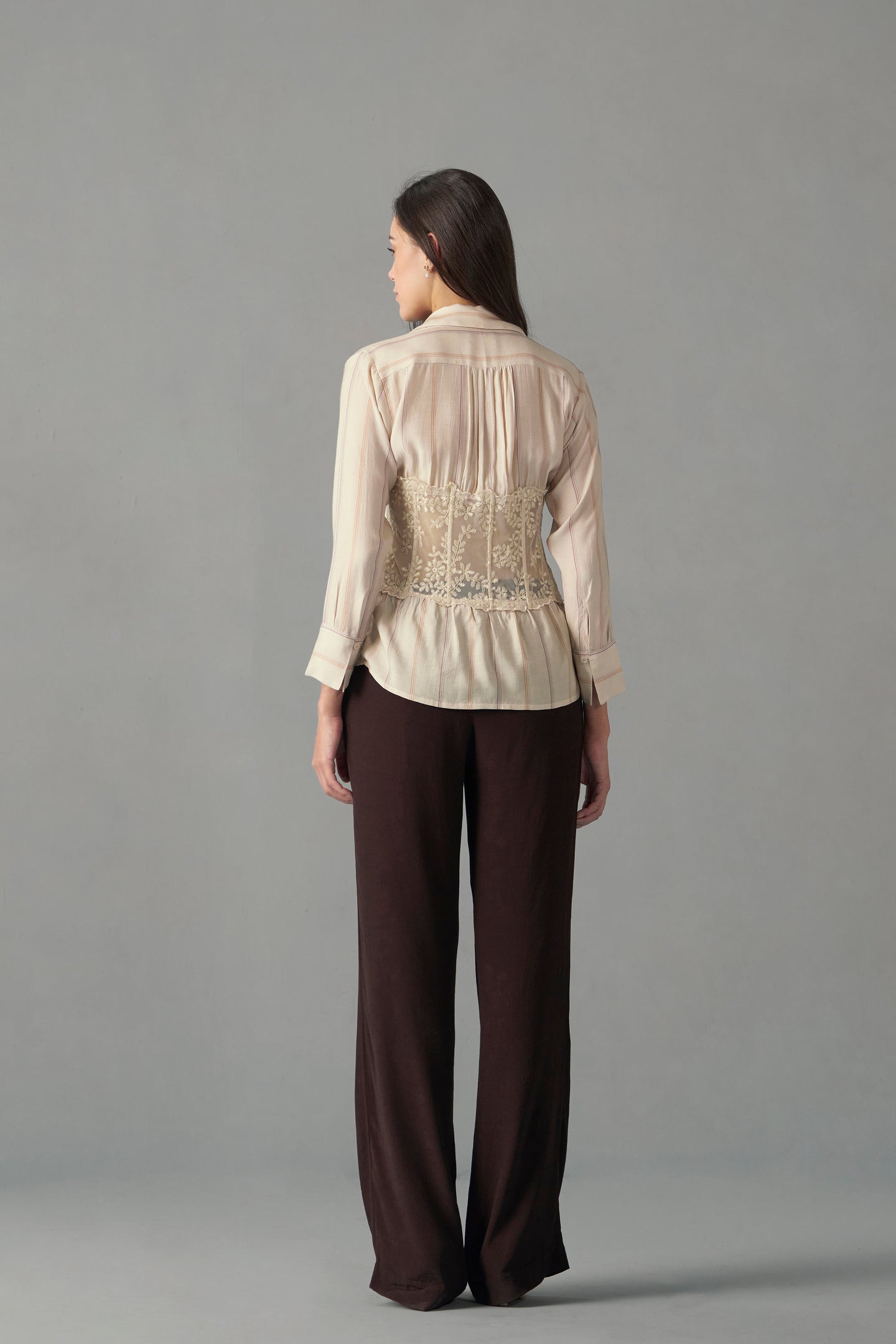 Embroidered Corset Detail Shirt for Women | backside full view