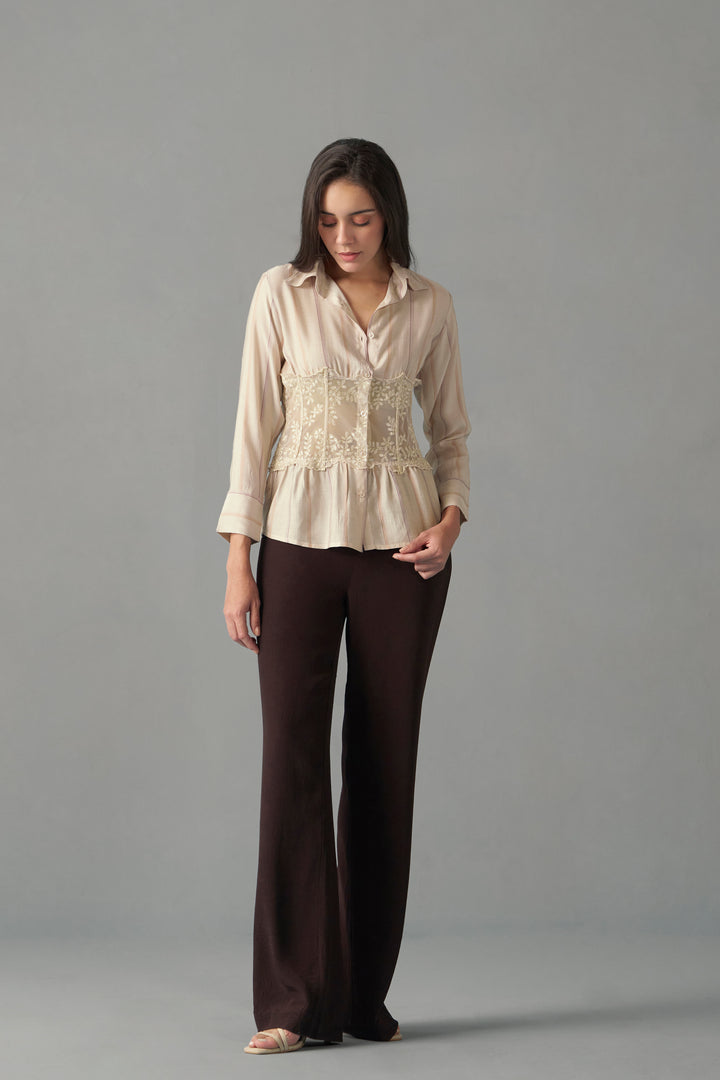 Embroidered Corset Detail Shirt for Women | front side full view