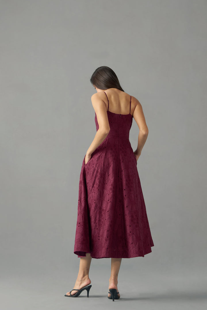 FLORAL EMBROIDERED MIDI DRESS | backside full image