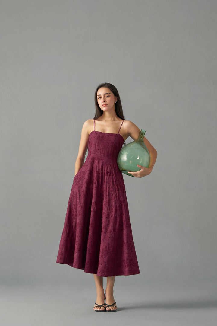 FLORAL EMBROIDERED MIDI DRESS | pattern image