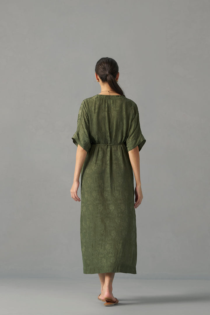 CRINKLED JACQUARD KAFTAN DRESS