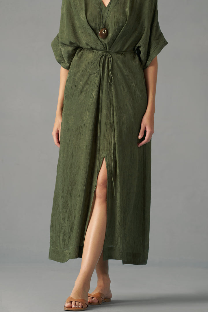 CRINKLED JACQUARD KAFTAN DRESS