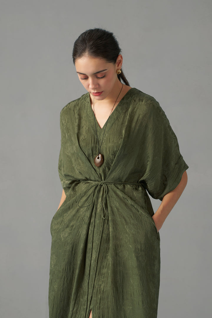 CRINKLED JACQUARD KAFTAN DRESS