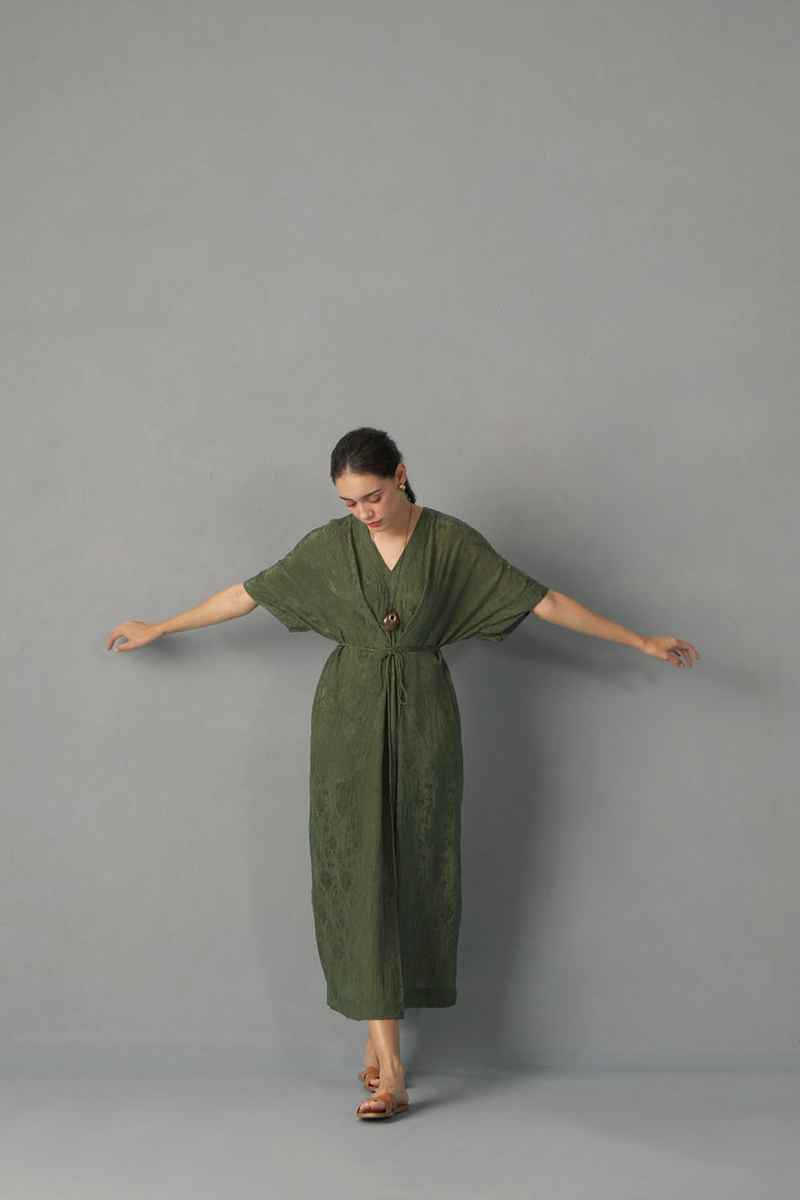 CRINKLED JACQUARD KAFTAN DRESS