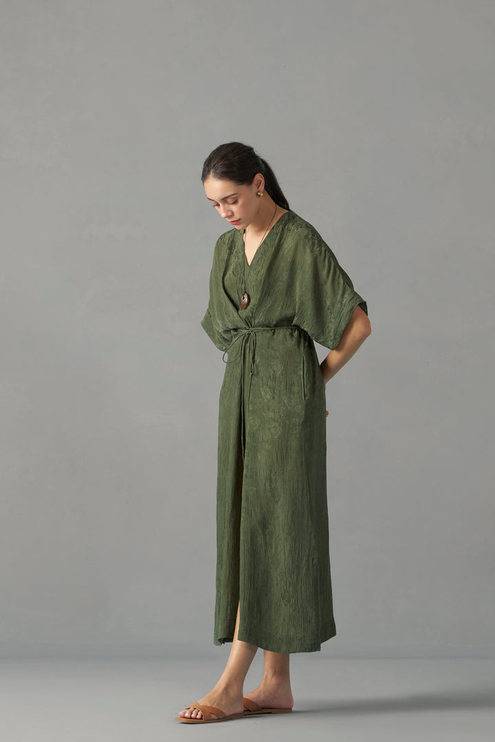 CRINKLED JACQUARD KAFTAN DRESS