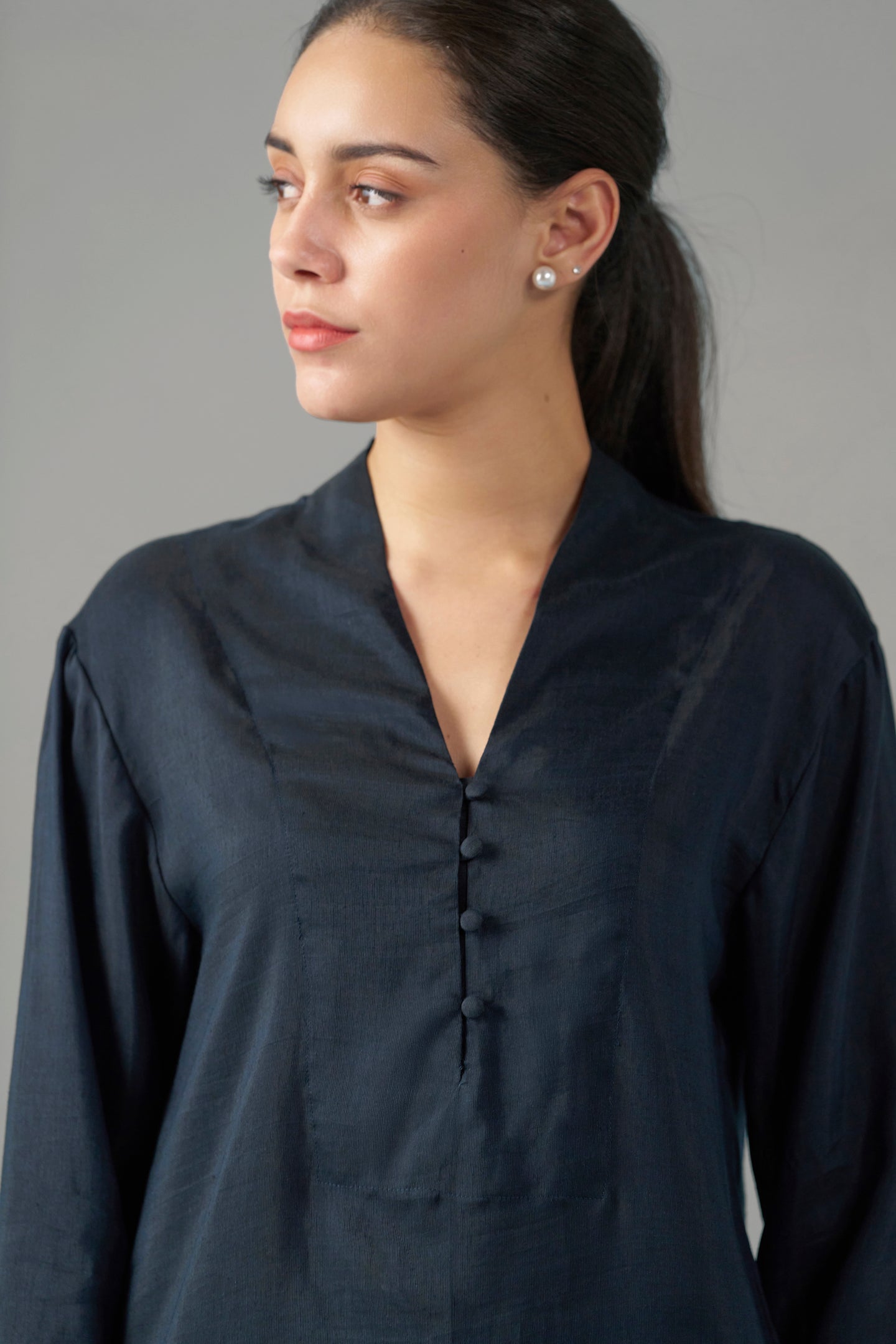 WOMEN NAVY BLUE EMBROIDERED SCALLOPED HEM TOP | fancy tops for women​| NECKSIDE DESIGN VIEW