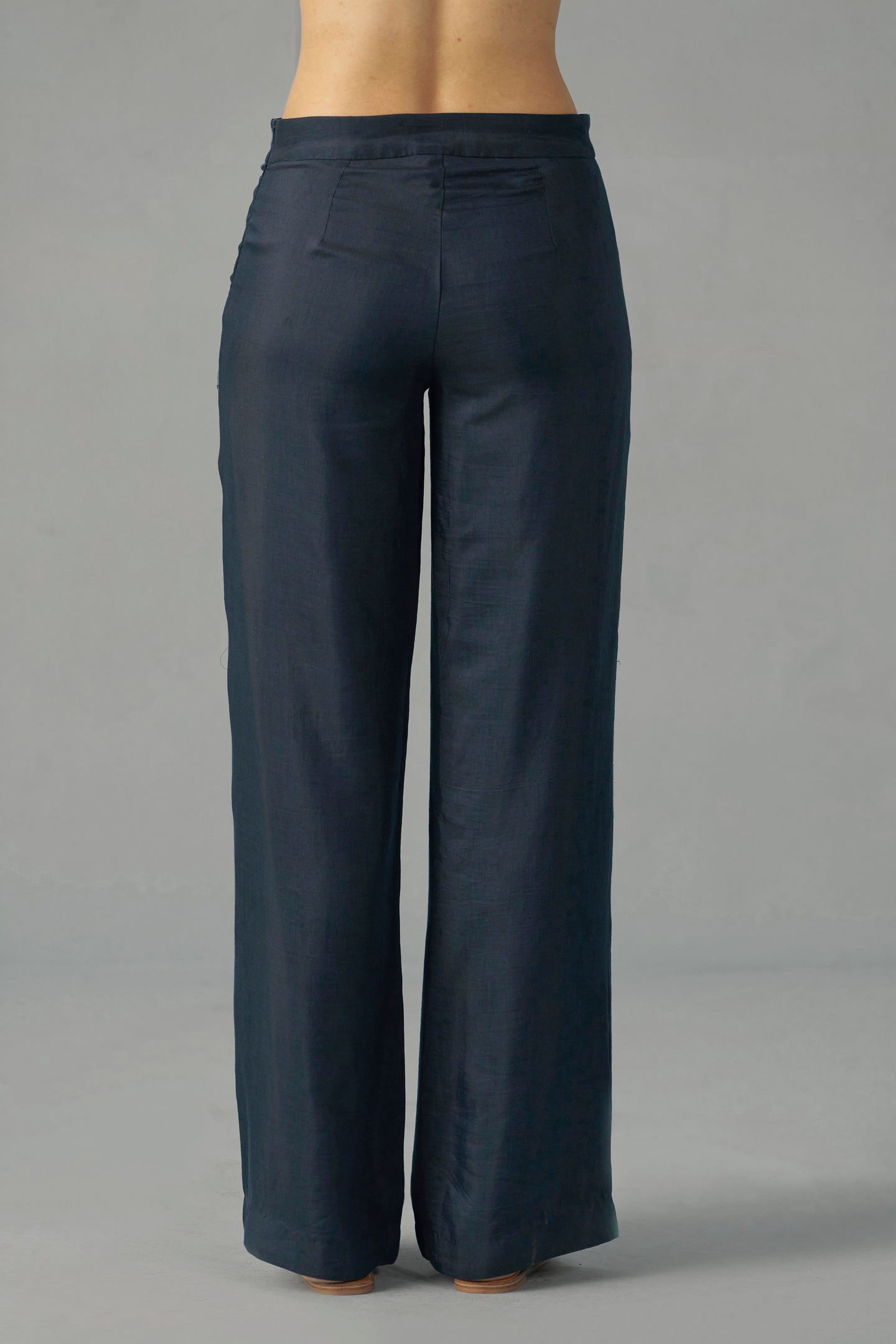 navy straight fit trousers | backside full view