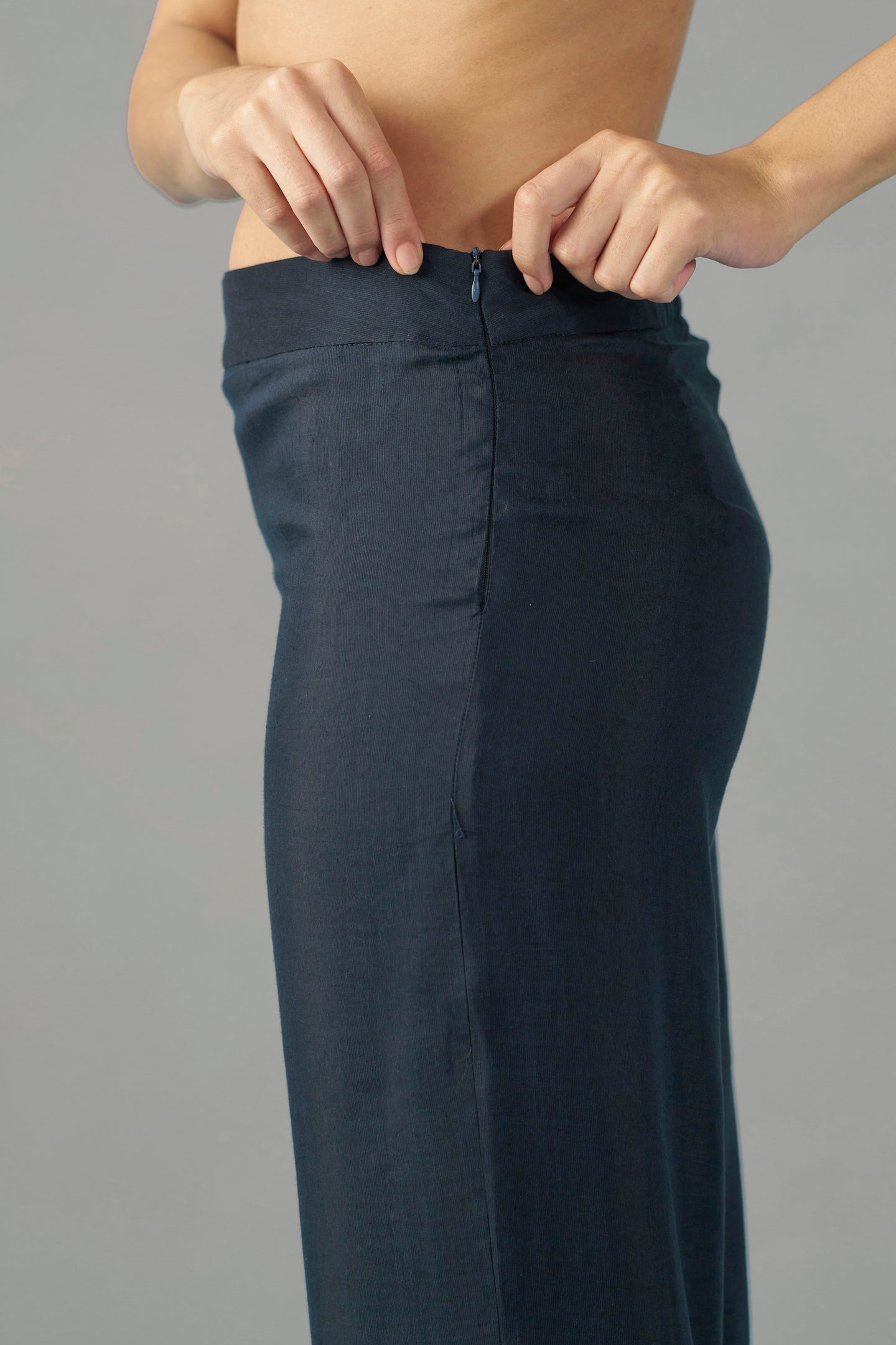 navy straight fit trousers | leftside half view side design