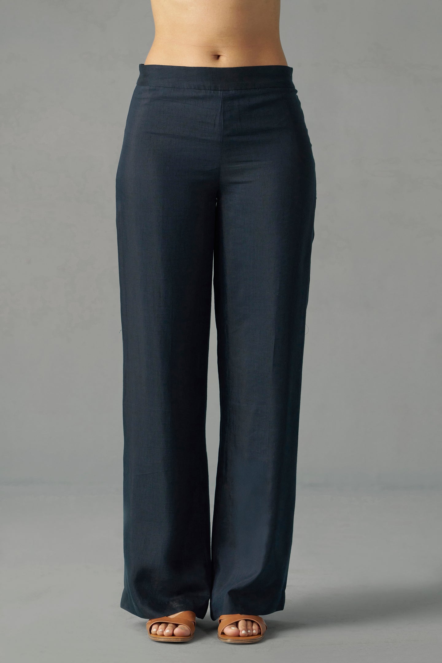 navy straight fit trousers | frontside full view