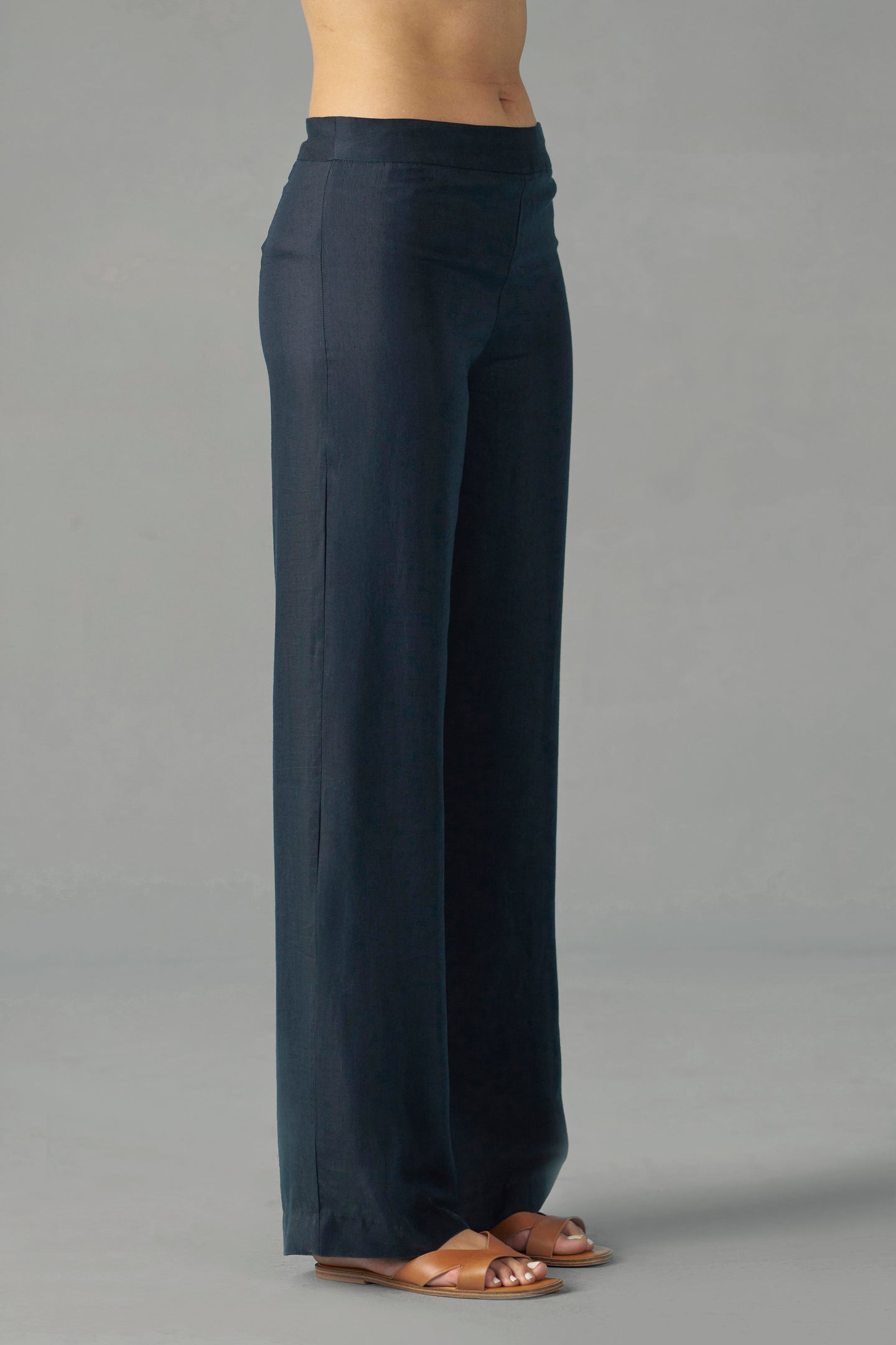 navy straight fit trousers | rightside full view