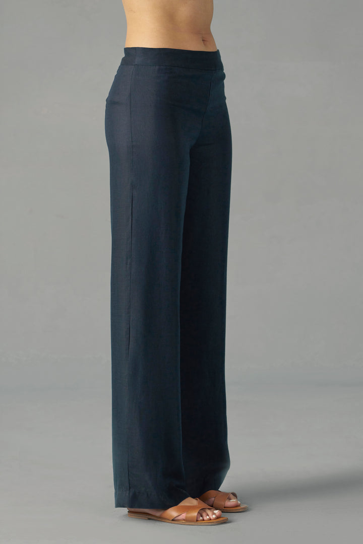 navy straight fit trousers | rightside full view