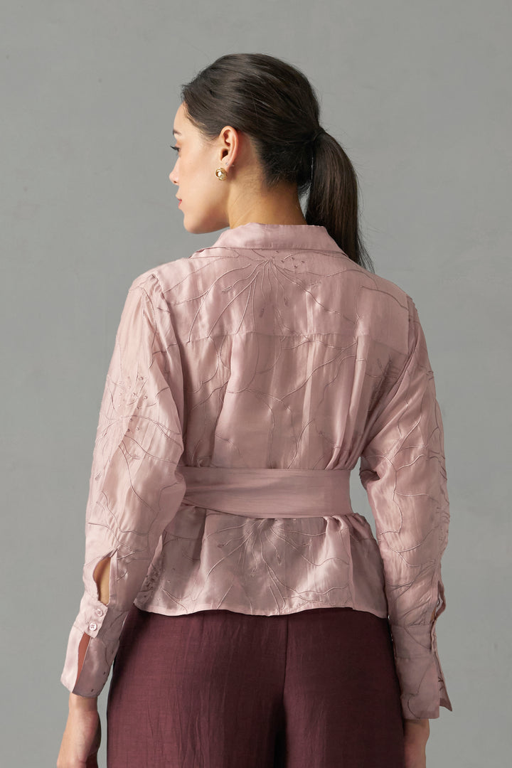  women onion pink Embroidered Blouse With Tie-Up | Best Tops for Women | backside view