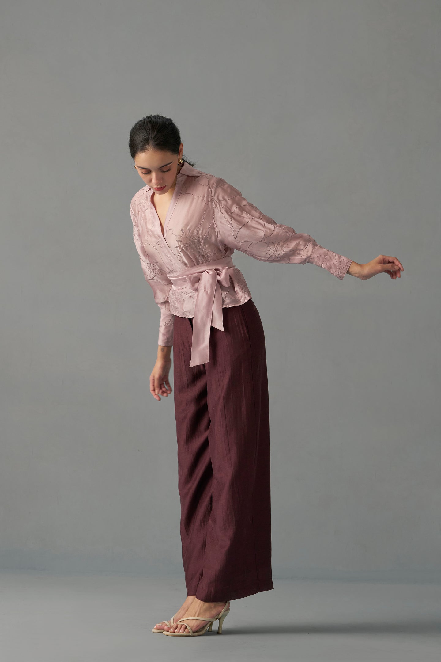  women onion pink Embroidered Blouse With Tie-Up | Best Tops for Women 