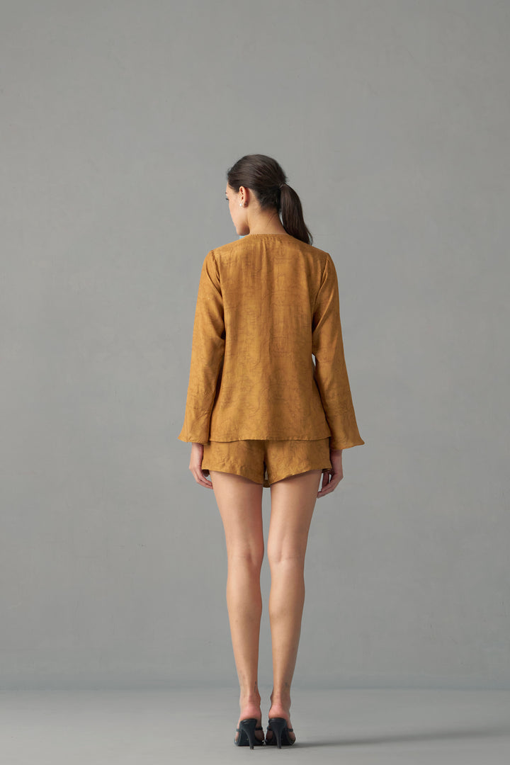 Printed Tie-Up Top | Mustard Stylish Tops for Women | back side view | fancy tops for women​
