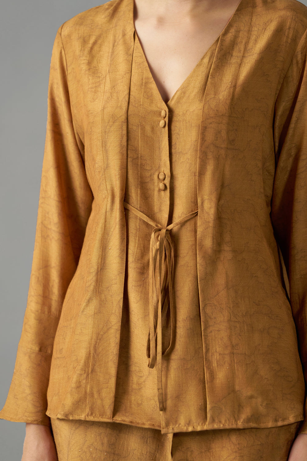 Printed Tie-Up Top | Mustard Stylish Tops for Women | frontside design view | fancy tops for women​
