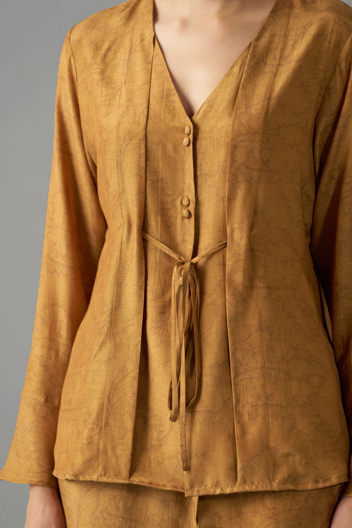 Printed Tie-Up Top | Mustard Stylish Tops for Women | frontside design view | fancy tops for women​
