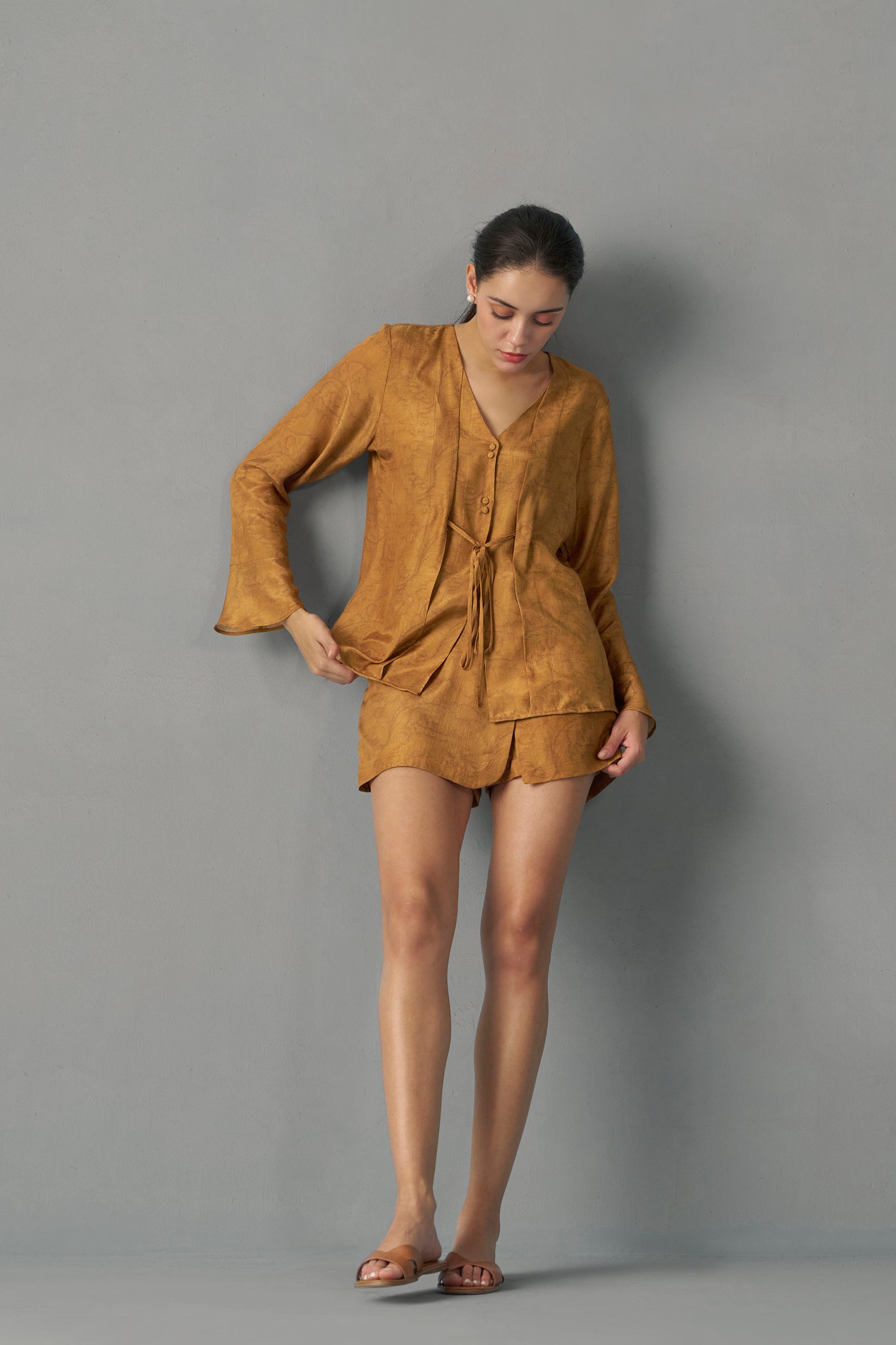 Printed Tie-Up Top | Mustard Stylish Tops for Women | fancy tops for women​
