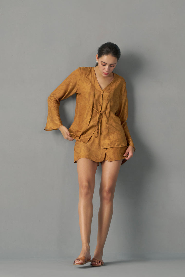 Printed Tie-Up Top | Mustard Stylish Tops for Women | fancy tops for women​
