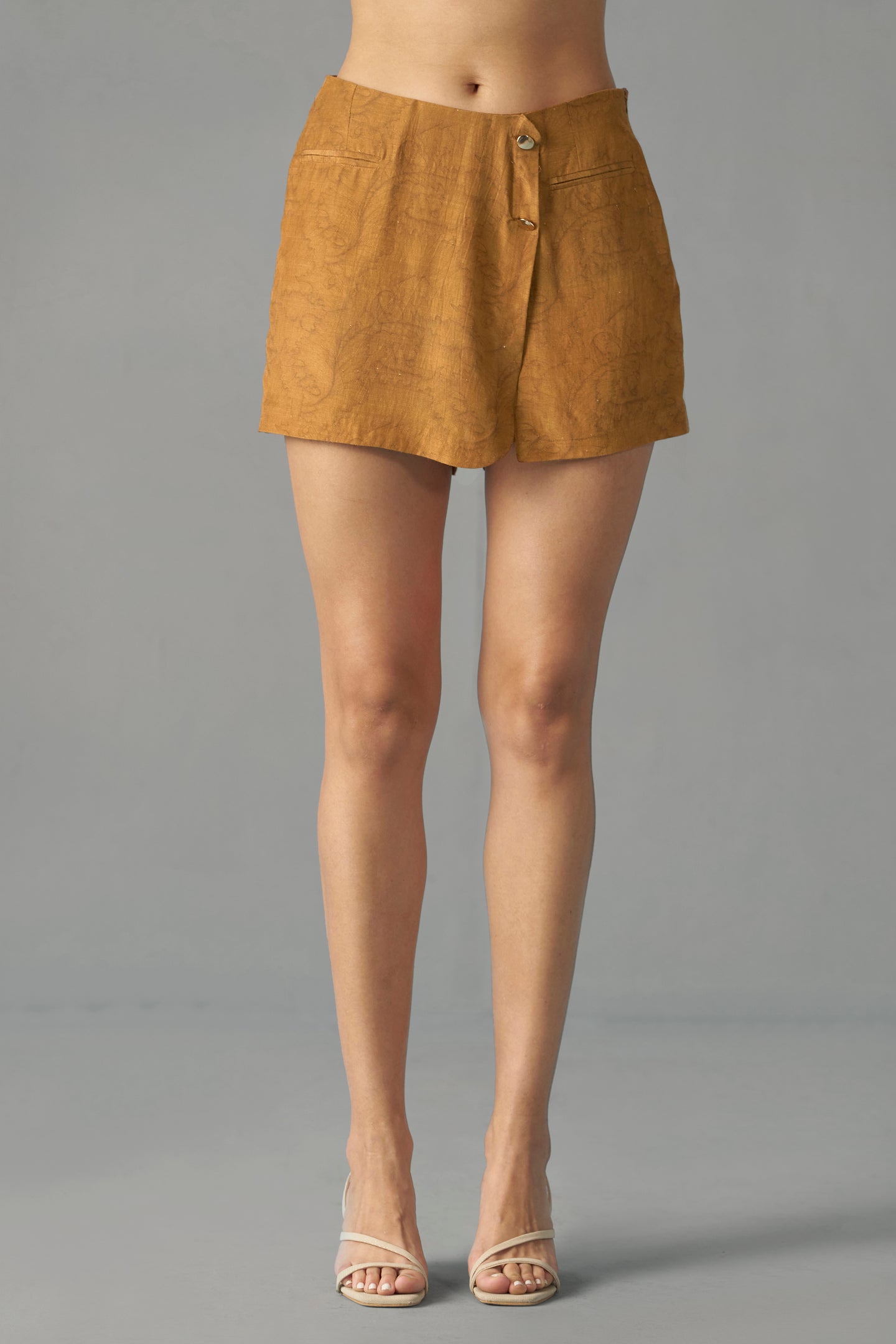 Musturd Printed Wrap Skorts for Women  | frontside design view