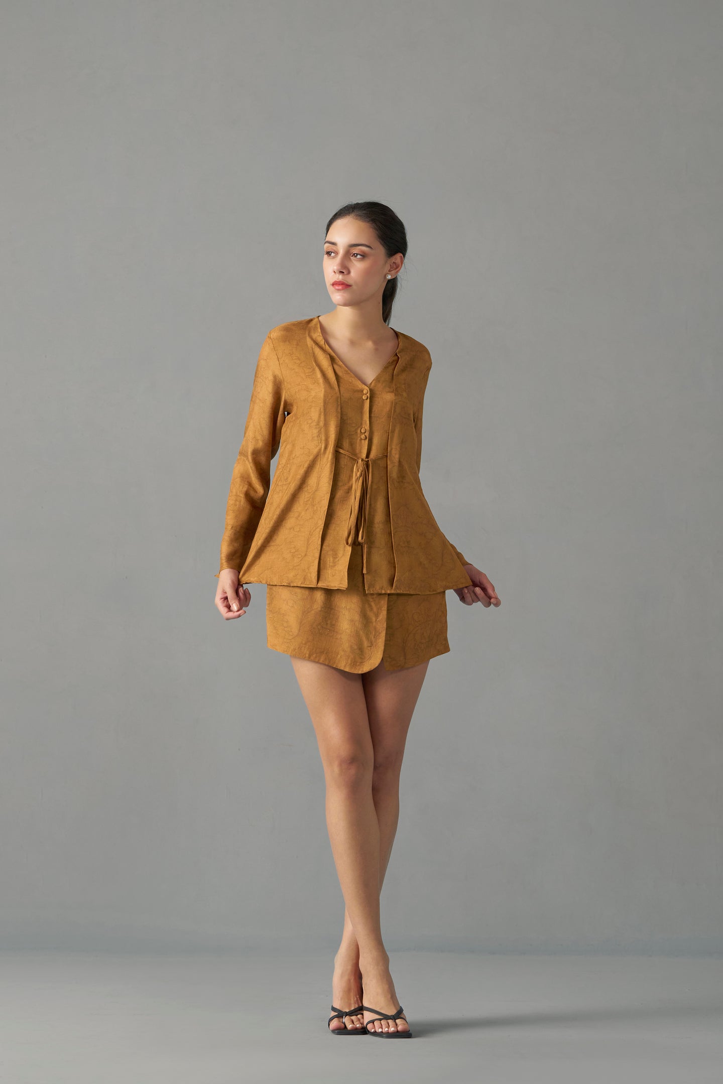 Musturd Printed Wrap Skorts for Women | top&bottom pair view