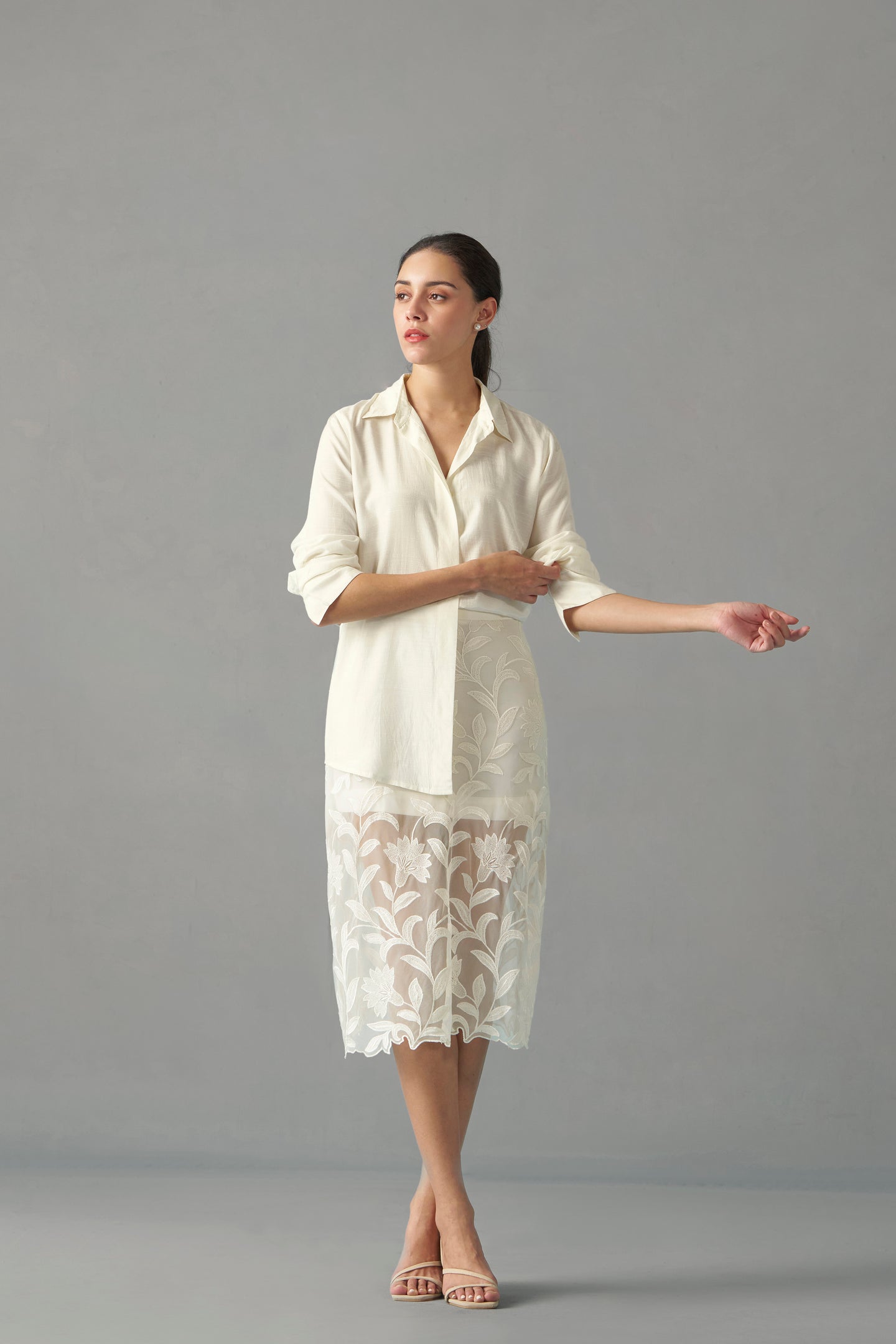 White Relaxed Fit Shirts Women | front side sleeve full view